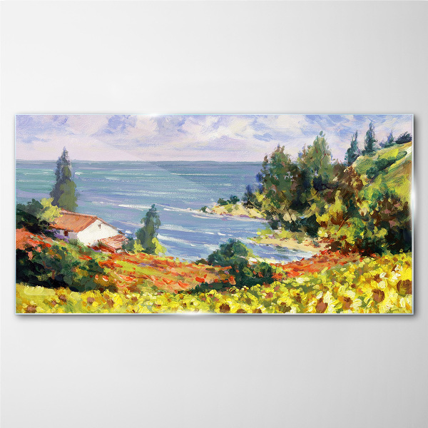 Bild auf glas Küstenlandschaft mit einem Haus
