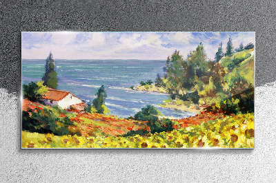 Bild auf glas Küstenlandschaft mit einem Haus