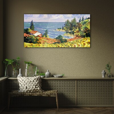 Bild auf glas Küstenlandschaft mit einem Haus
