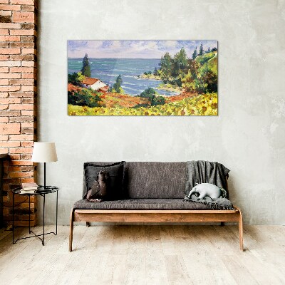 Bild auf glas Küstenlandschaft mit einem Haus