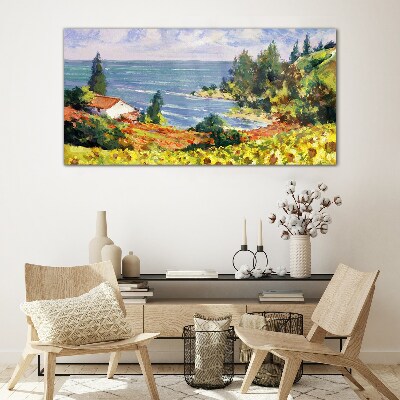 Bild auf glas Küstenlandschaft mit einem Haus