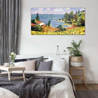 Bild auf glas Küstenlandschaft mit einem Haus