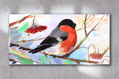 Glasbild Ein glücklicher Vogel auf einem Ast