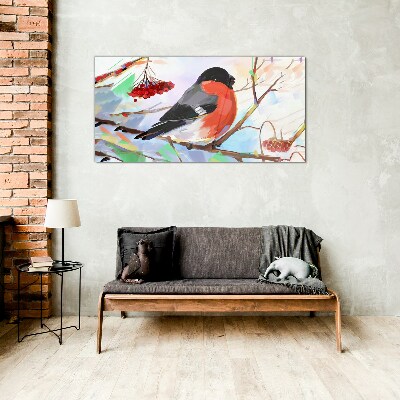 Glasbild Ein glücklicher Vogel auf einem Ast