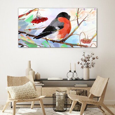 Glasbild Ein glücklicher Vogel auf einem Ast