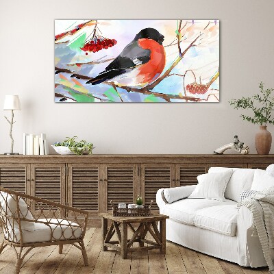 Glasbild Ein glücklicher Vogel auf einem Ast