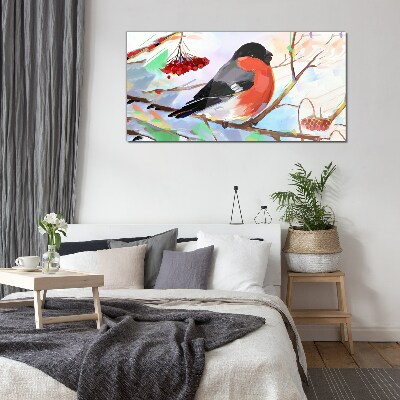 Glasbild Ein glücklicher Vogel auf einem Ast