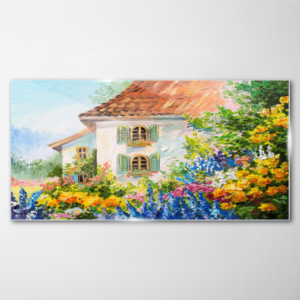 Bild auf glas Dorf Blumen Haus Natur