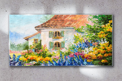 Bild auf glas Dorf Blumen Haus Natur