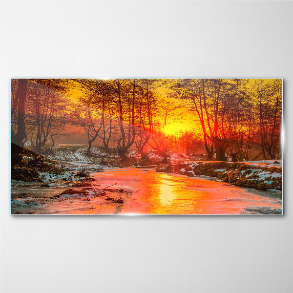 Glasbild Goldene Stunde auf dem Fluss