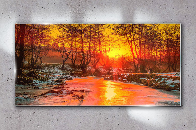 Glasbild Goldene Stunde auf dem Fluss
