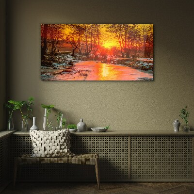 Glasbild Goldene Stunde auf dem Fluss