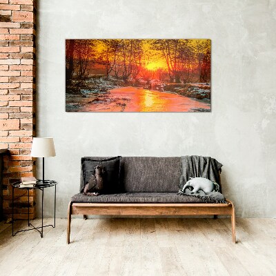 Glasbild Goldene Stunde auf dem Fluss