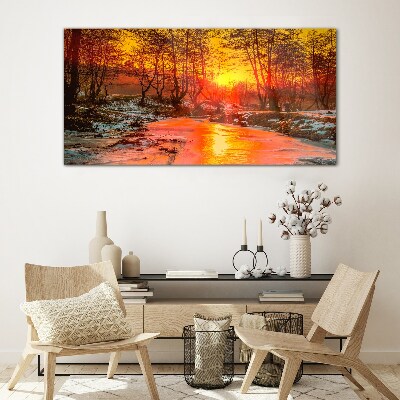 Glasbild Goldene Stunde auf dem Fluss
