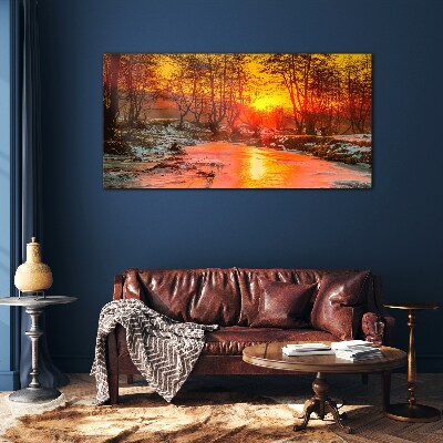 Glasbild Goldene Stunde auf dem Fluss