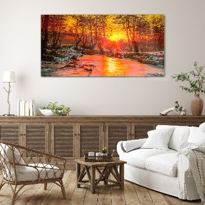 Glasbild Goldene Stunde auf dem Fluss