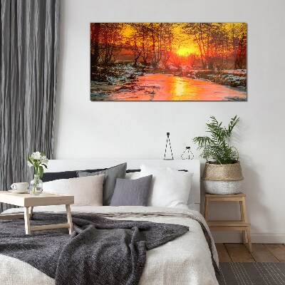 Glasbild Goldene Stunde auf dem Fluss