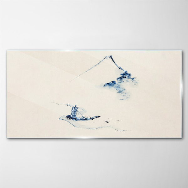 Glasbild Friedliche Berglandschaft mit einem Boot