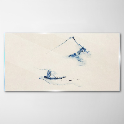 Glasbild Friedliche Berglandschaft mit einem Boot