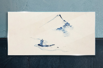Glasbild Friedliche Berglandschaft mit einem Boot
