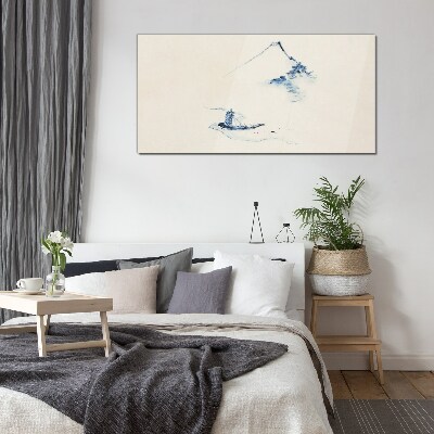 Glasbild Friedliche Berglandschaft mit einem Boot