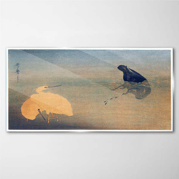 Glasbild Die Stille des Wassers und des Vogels