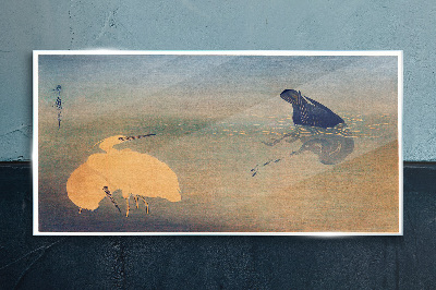 Glasbild Die Stille des Wassers und des Vogels