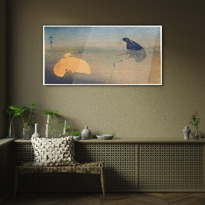 Glasbild Die Stille des Wassers und des Vogels