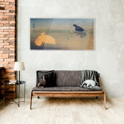 Glasbild Die Stille des Wassers und des Vogels