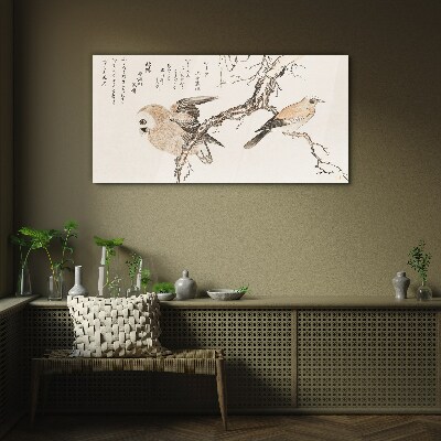 Glasbild Vögel auf einem Ast