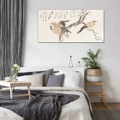 Glasbild Vögel auf einem Ast