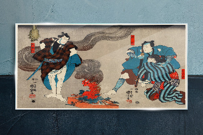 Glasbild Lagerfeuerszene im traditionellen Stil