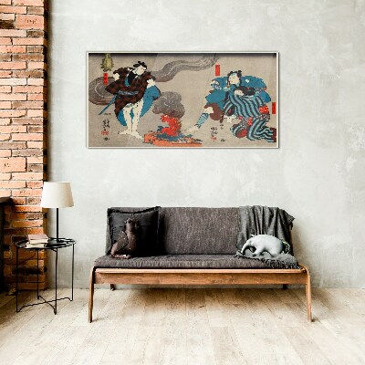Glasbild Lagerfeuerszene im traditionellen Stil
