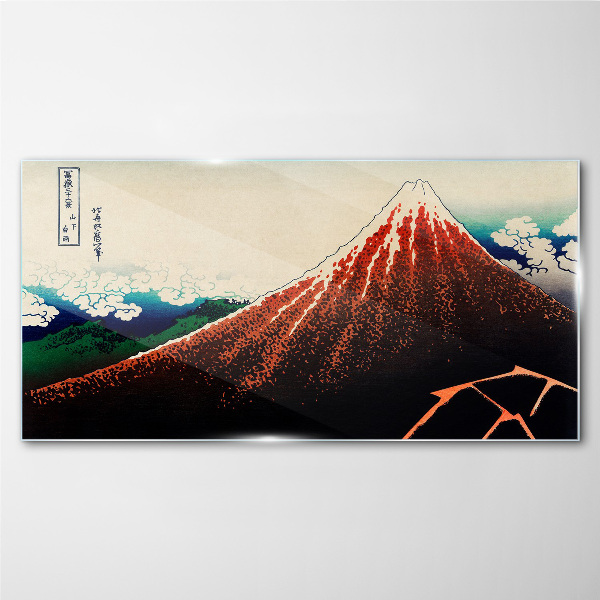 Glasbild Der Vulkan Fuji in den Farben Japans