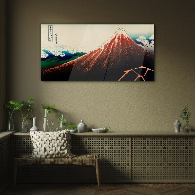 Glasbild Der Vulkan Fuji in den Farben Japans