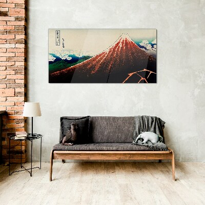 Glasbild Der Vulkan Fuji in den Farben Japans