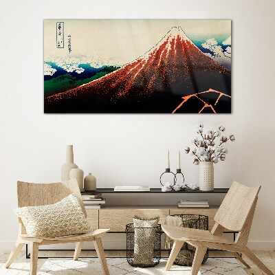 Glasbild Der Vulkan Fuji in den Farben Japans