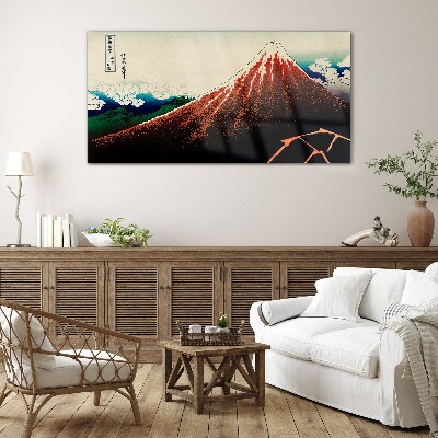 Glasbild Der Vulkan Fuji in den Farben Japans