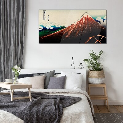 Glasbild Der Vulkan Fuji in den Farben Japans