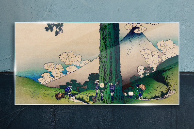 Bild auf glas Japanisches Dorf mit Vulkan