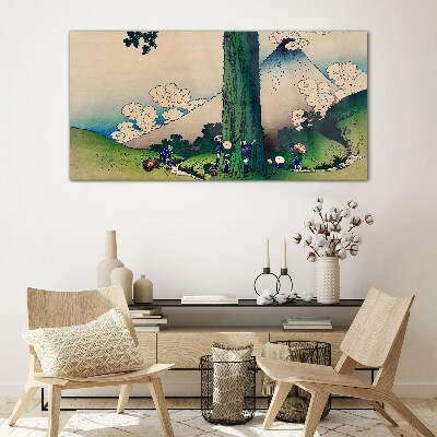 Bild auf glas Japanisches Dorf mit Vulkan