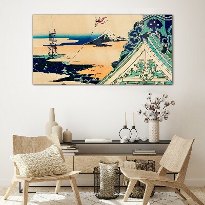Glasbild Winterlandschaft mit Drachen