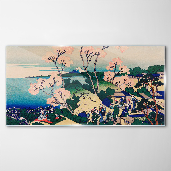 Glasbild Frühlingslandschaft mit Berg Fuji