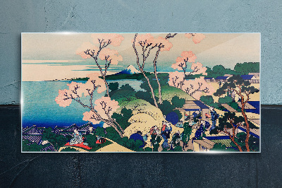 Glasbild Frühlingslandschaft mit Berg Fuji
