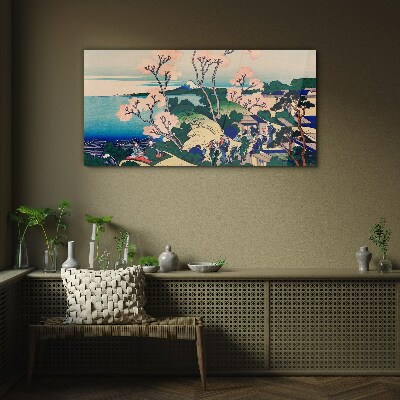 Glasbild Frühlingslandschaft mit Berg Fuji