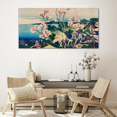 Glasbild Frühlingslandschaft mit Berg Fuji