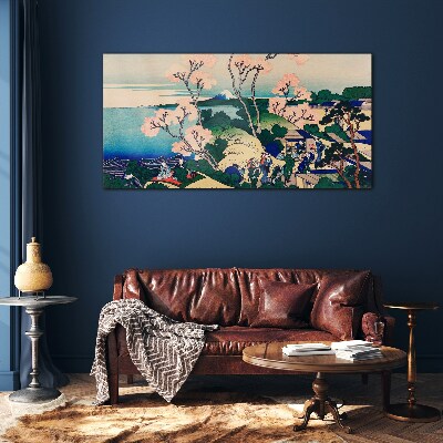 Glasbild Frühlingslandschaft mit Berg Fuji