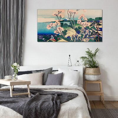 Glasbild Frühlingslandschaft mit Berg Fuji