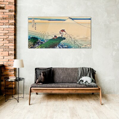 Glasbild Fischer am Ufer