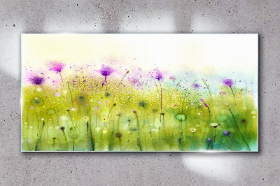 Glasbild Blumenlandschaft in Pastelltönen